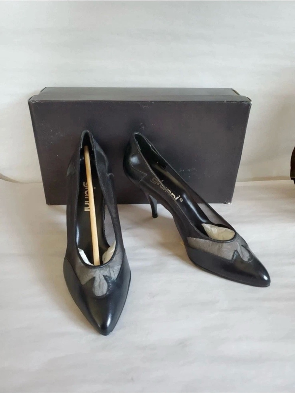 Vintage Gianni Size 7 Black Mesh High Heel Pumps W Cutouts